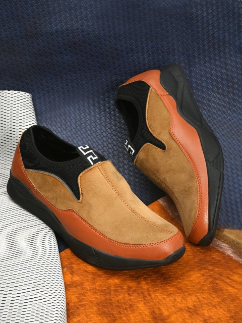 

Sir Corbett Men Brown & Tan Colourblocked Slip-On Sneakers