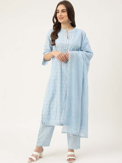 

DECKEDUP Blue & White Printed Pure Cotton Unstitched Dress Material