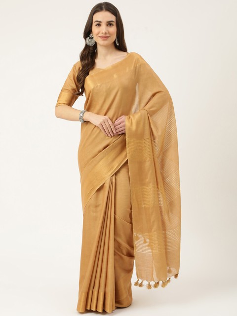 

DECKEDUP Brown Solid Saree