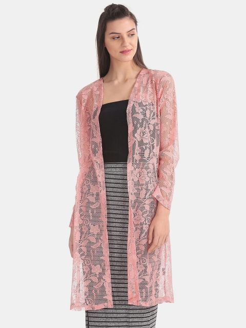 

Cherokee Women Pink Self Design Longline Open Front Shrug