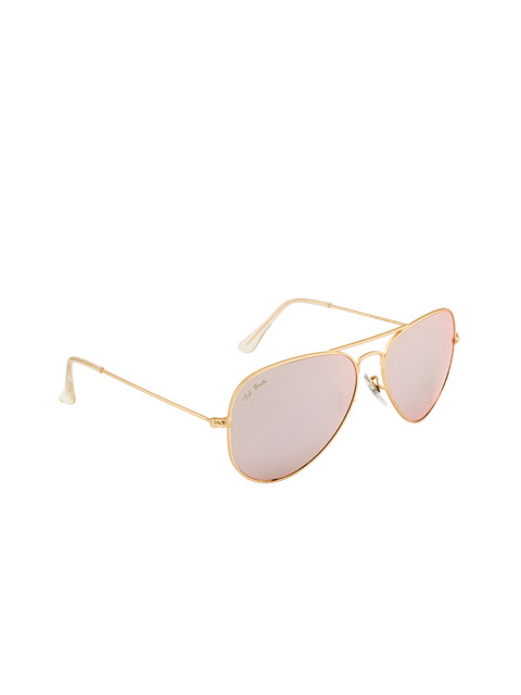 

Ted Smith Unisex Pink Lens & Gold-Toned Aviator Sunglasses & UV Protected Lens TSP3025-M