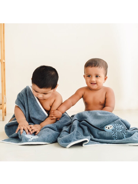 

GREENDIGO Kids Set Of 2 Blue Solid Cotton Bath Towels