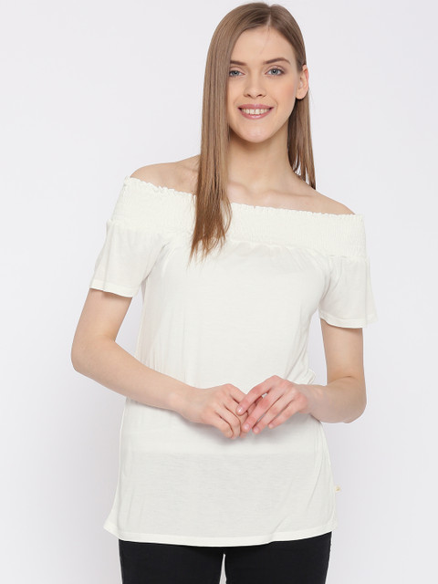 

United Colors of Benetton Women Off-White Solid Bardot Top