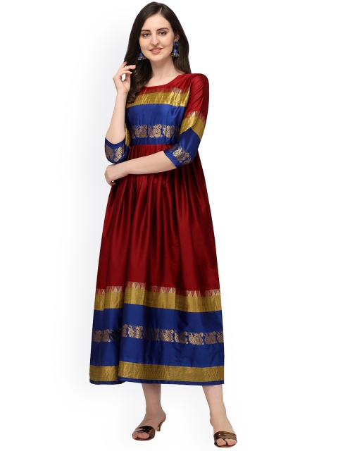 

VENISA Women Maroon & Blue Embellished Asymmetric Anarkali Kurta