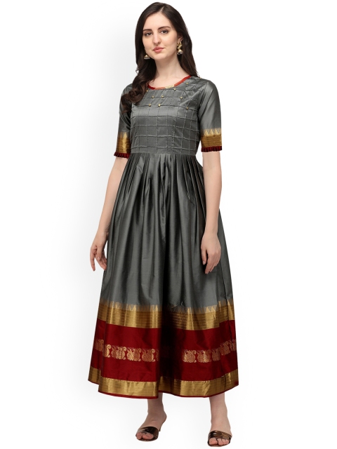 

VENISA Women Grey Striped Asymmetric Anarkali Kurta