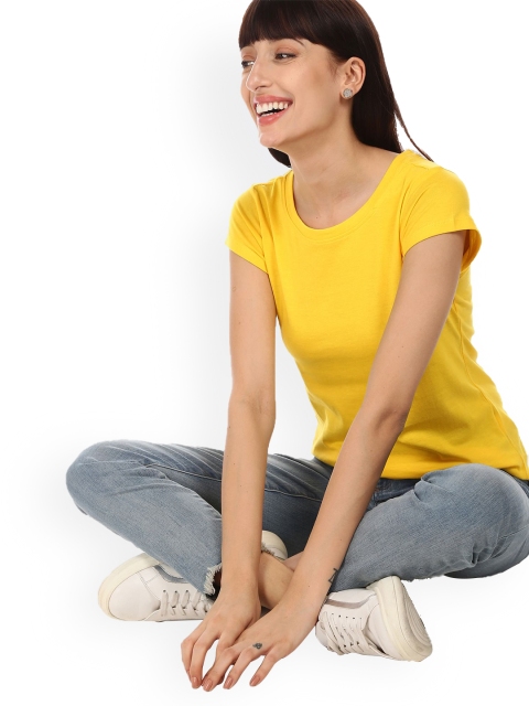 

Sugr Women Red & Yellow Solid Pack Of 2 Cotton T-shirt