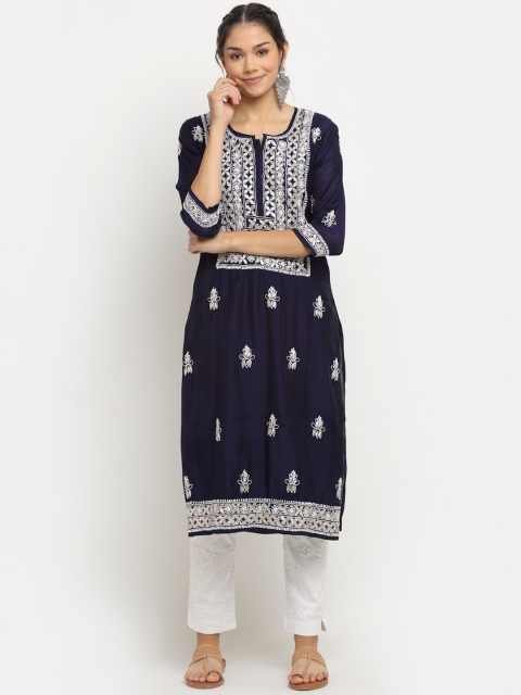 

Saksh Women Navy Blue Ethnic Motifs Embroidered Kurta