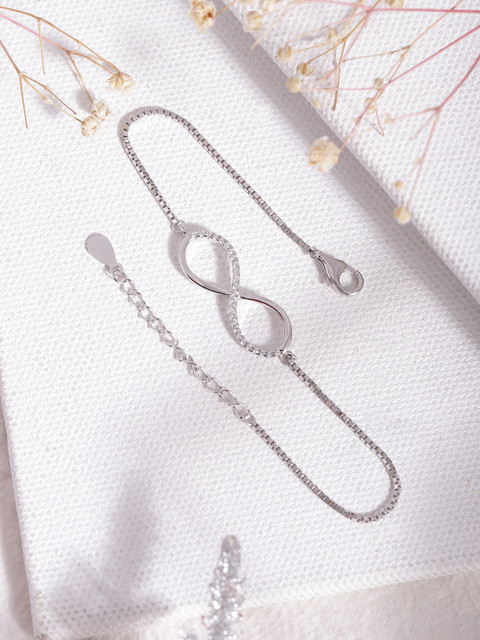 

Zavya Women Rhodium-Plated Silver-Toned Cubic Zirconia Charm Bracelet