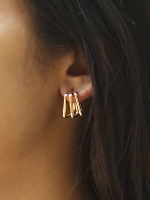 

Ayesha Gold-Plated Contemporary Metallic Geometric Multilayered Striped Open-hoop Earrings