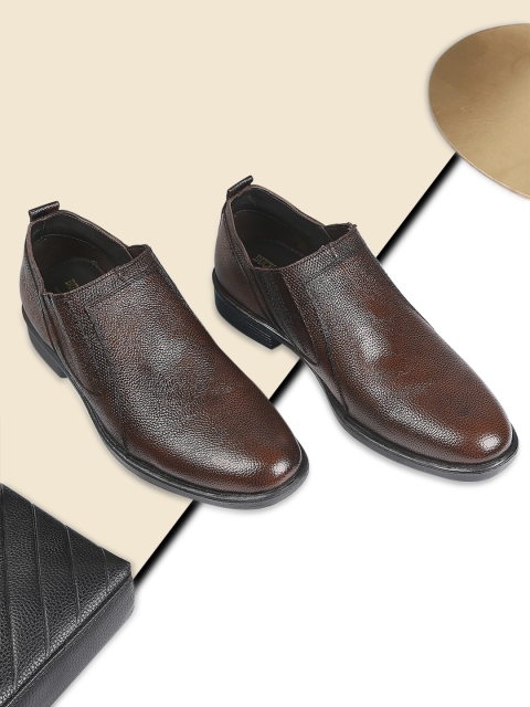 

Buckaroo Men Tan Brown Textured Leather Lightweight Slip-On Sneakers