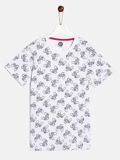 

YK Boys White & Black Printed Cotton T-shirt