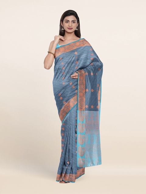 

Pothys Grey & Blue Ethnic Motifs Zari Art Silk Saree
