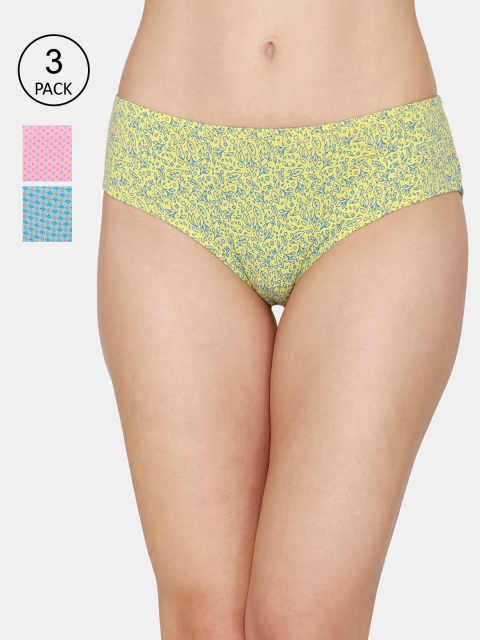

Coucou Women Pack Of 3 Assorted Mid-Rise Hipster Briefs, Blue