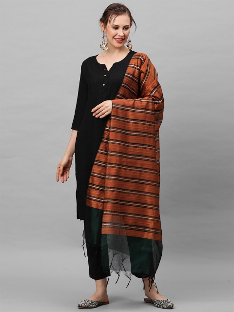 

Indo Era Brown & Black Woven Design Art Silk Dupatta