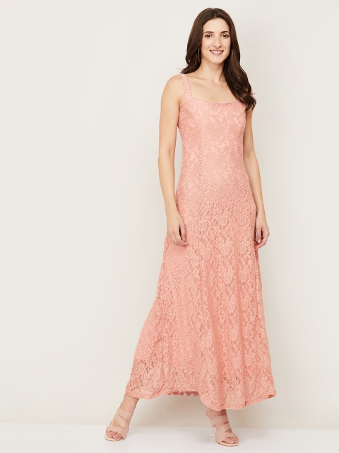 

CODE by Lifestyle Women Pink Floral Self Design Maxi Dress
