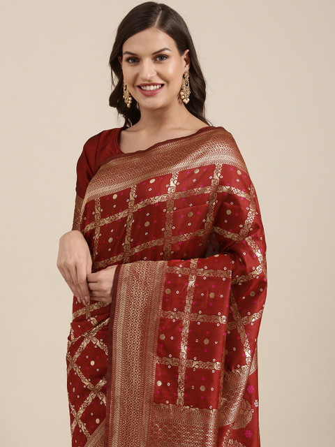 

DIVASTRI Red & Golden Ethnic Motifs Art Silk Banarasi Saree
