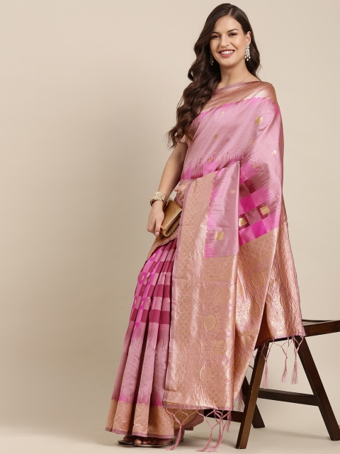 

DIVASTRI Mauve & Golden Ethnic Motifs Art Silk Half and Half Banarasi Saree