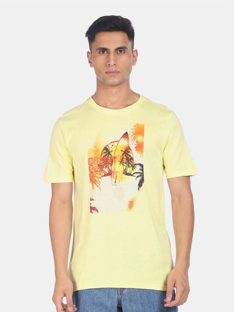 

Colt Men Yellow Graphic Printed Casual Pure Cotton T-shirt