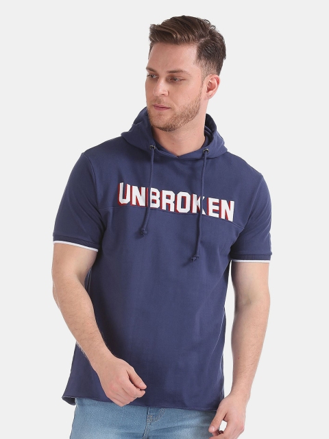 

Colt Men Blue Typography Printed Hooded T-shirt