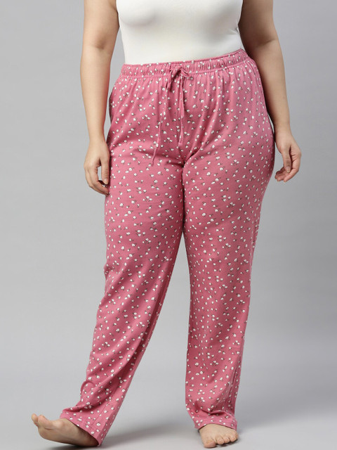 

Go Colors Women Coral Pink Printed Cotton Lounge Pants