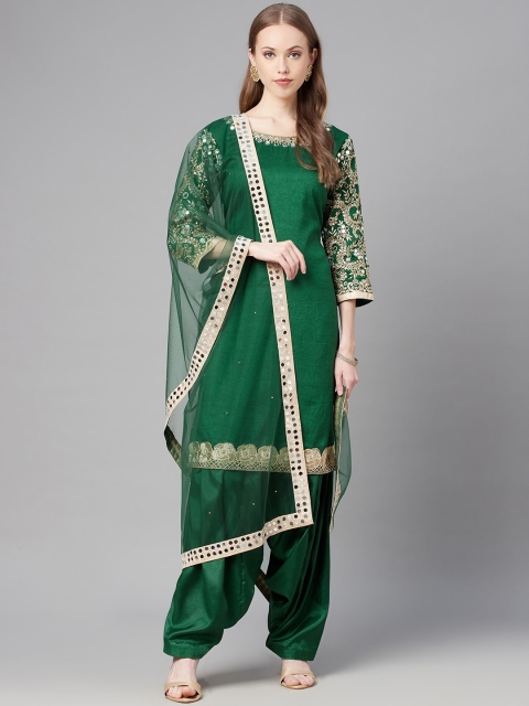 

Readiprint Fashions Green & Gold-Toned Embroidered Art Silk Unstitched Dress Material