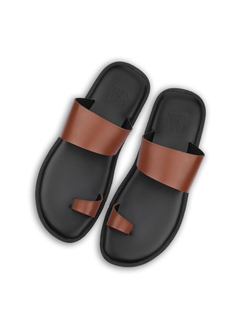 

SKO Men Tan & Black Ethnic Leather Comfort Sandals