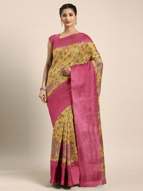 

The Chennai Silks Yellow & Magenta Floral Bhagalpuri Saree