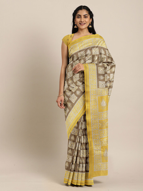 

The Chennai Silks Olive Green & Yellow Bhagalpuri Saree