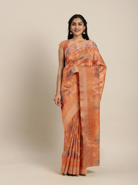 

The Chennai Silks Orange Floral Zari Bhagalpuri Saree