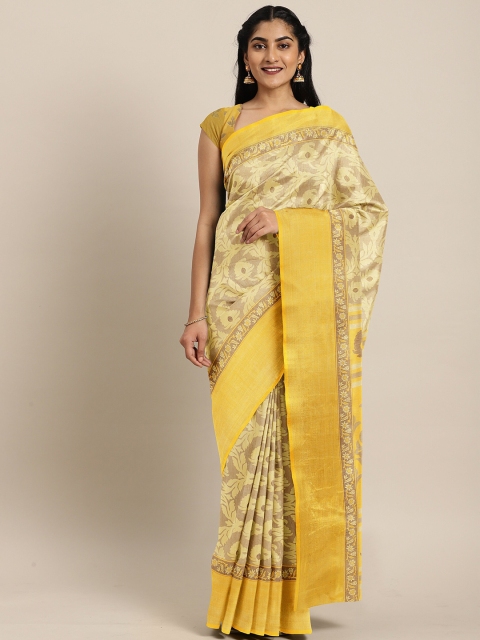 

The Chennai Silks Grey & Yellow Ethnic Motifs Zari Bhagalpuri Saree