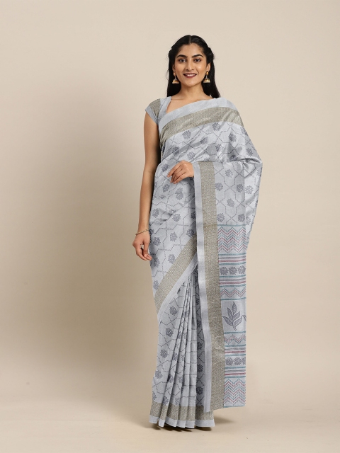 

The Chennai Silks Grey Ethnic Motifs Zari Bhagalpuri Saree