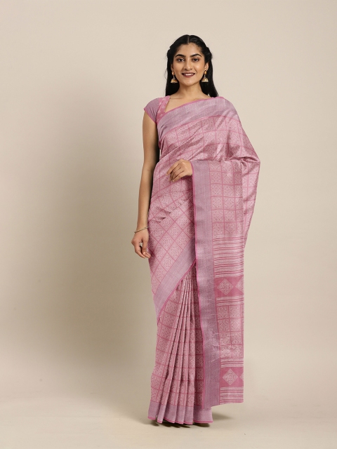 

The Chennai Silks Pink & White Floral Fusion Bhagalpuri Saree