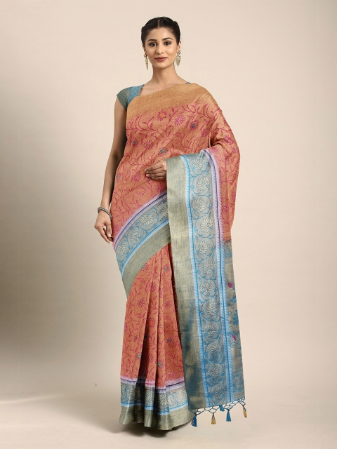 

The Chennai Silks Pink & Blue Floral Art Silk Saree