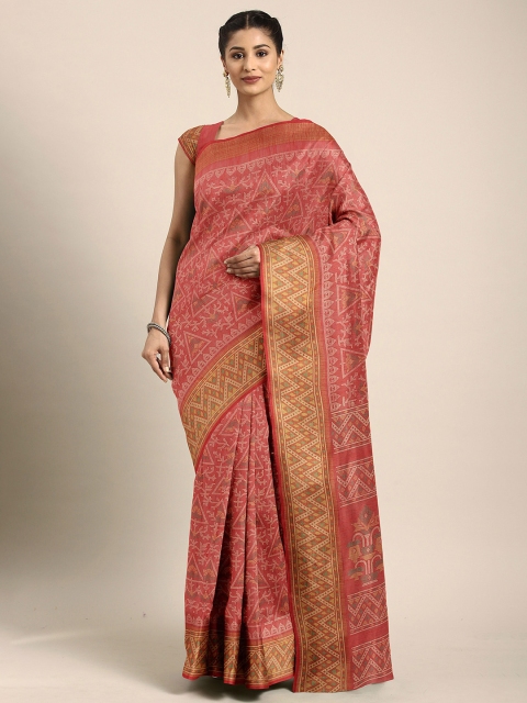 

The Chennai Silks Red & Yellow Printed Bhagalpuri Saree