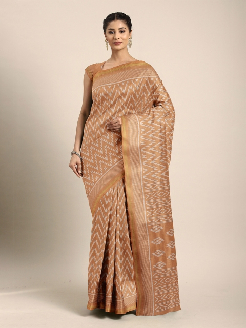 

The Chennai Silks Rust Orange & Off-White Chevron Printed Zari Bhagalpuri Saree