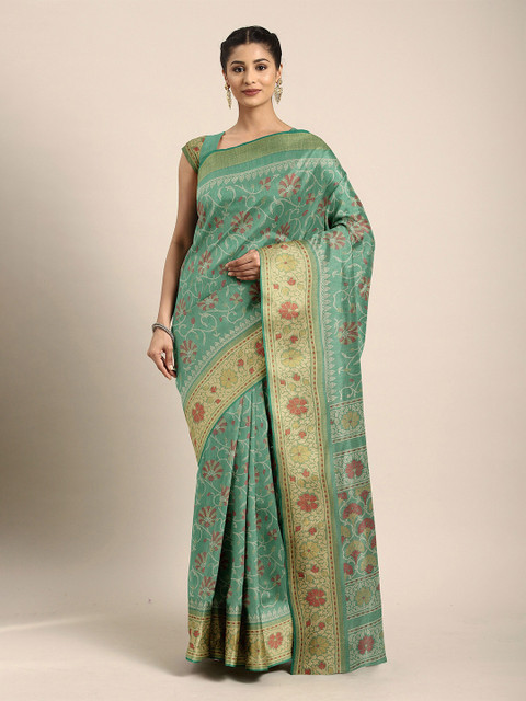 

The Chennai Silks Women Green Ethnic Motifs Printed Saree