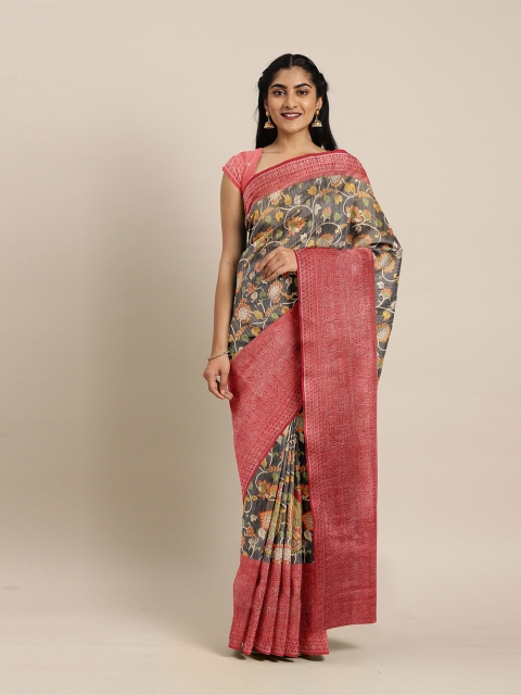 

The Chennai Silks Black & Red Kalamkari Zari Bhagalpuri Saree