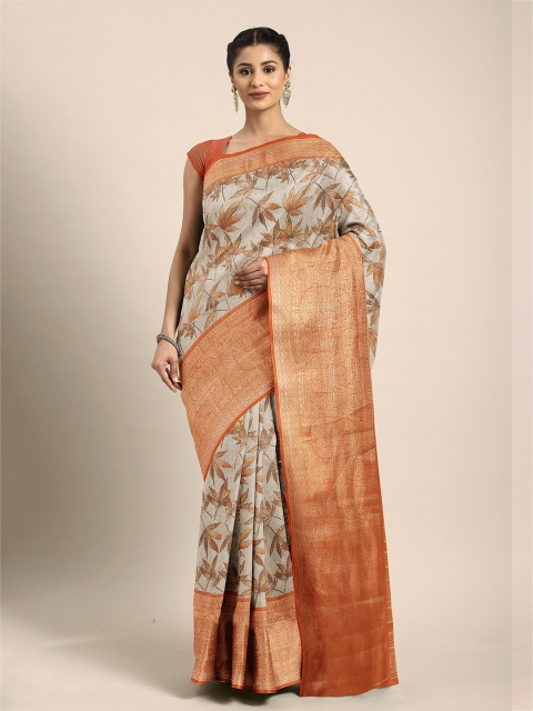 

The Chennai Silks Beige & Gold-Toned Floral Bhagalpuri Saree