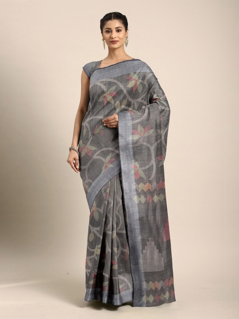 

The Chennai Silks Grey & Red Floral Bhagalpuri Saree