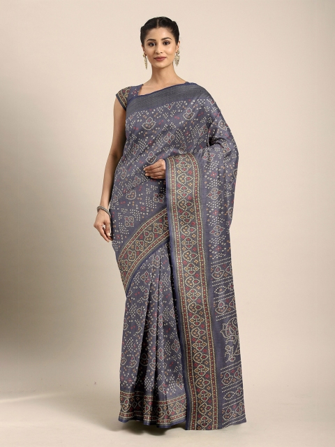 

The Chennai Silks Women Navy Blue Ethnic Motifs Printed Saree