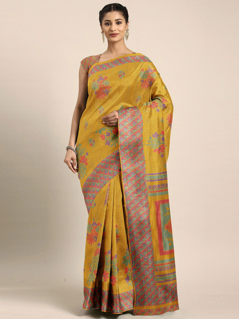 

The Chennai Silks Yellow & Pink Floral Bhagalpuri Saree