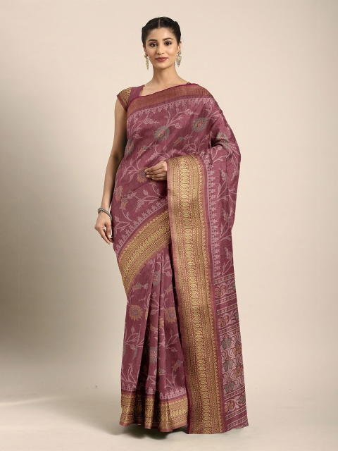 

The Chennai Silks Maroon & Gold-Toned Floral Bhagalpuri Saree