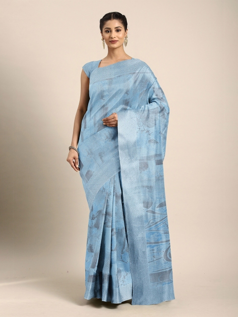 

The Chennai Silks Blue & Grey Floral Bhagalpuri Saree