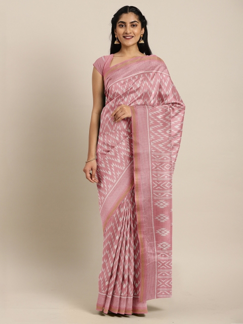 

The Chennai Silks Rose & White Chevron Printed Zari Bhagalpuri Saree