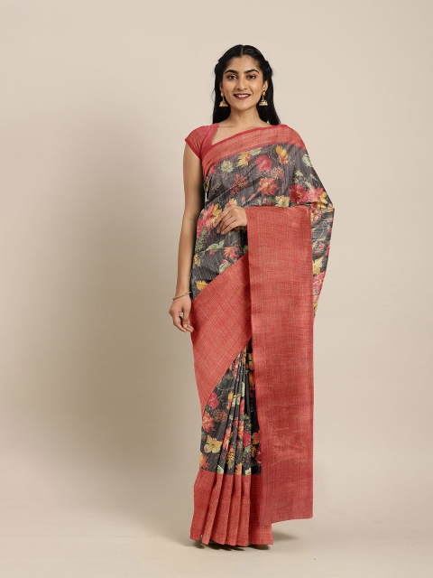 

The Chennai Silks Women Black Floral Printed Saree