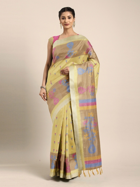 

The Chennai Silks Yellow & Blue Floral Zari Bhagalpuri Saree