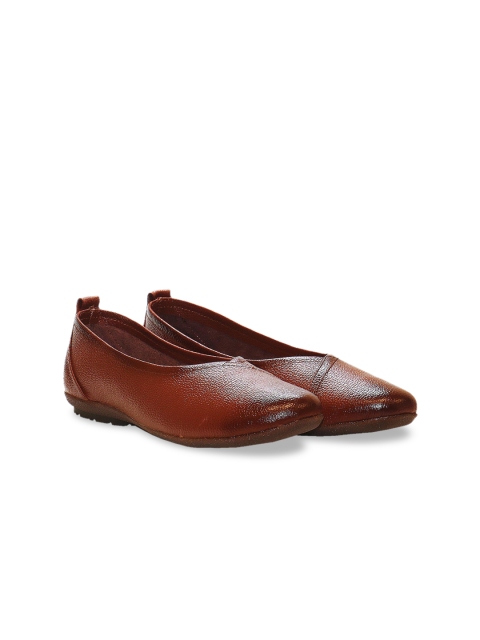 

FOOTONS Women Brown Leather Slip-On Sneakers