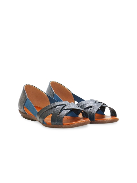 

FOOTONS Women Blue Striped Leather Derbys