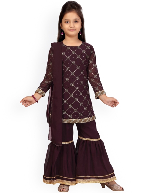 

Aarika Girls Burgundy Georgette Kurta with Sharara