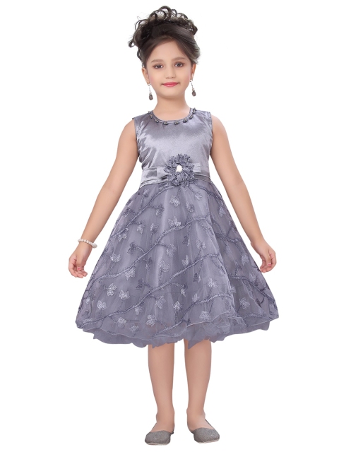 

Aarika Girls Grey Embellished Net Dress